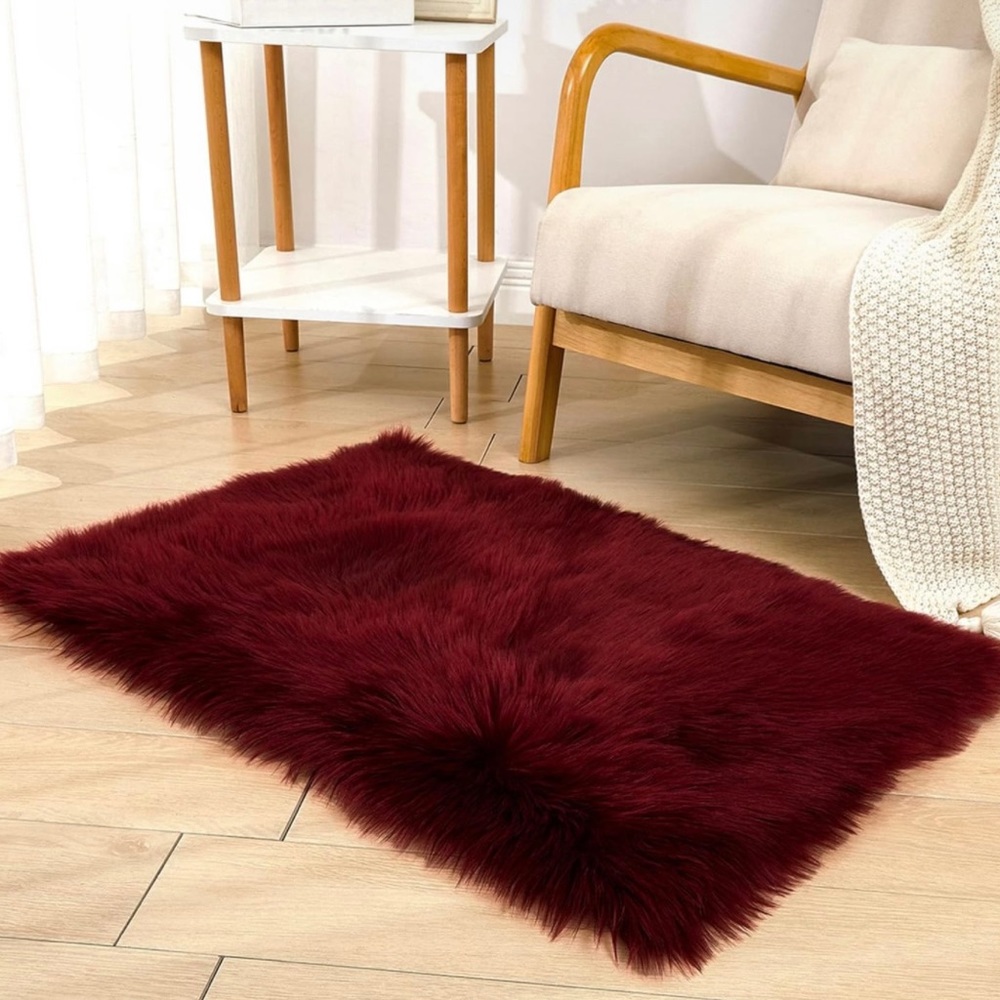 NWT Burgundy Faux Sheepskin Fur 2x3 Rectangular Rug